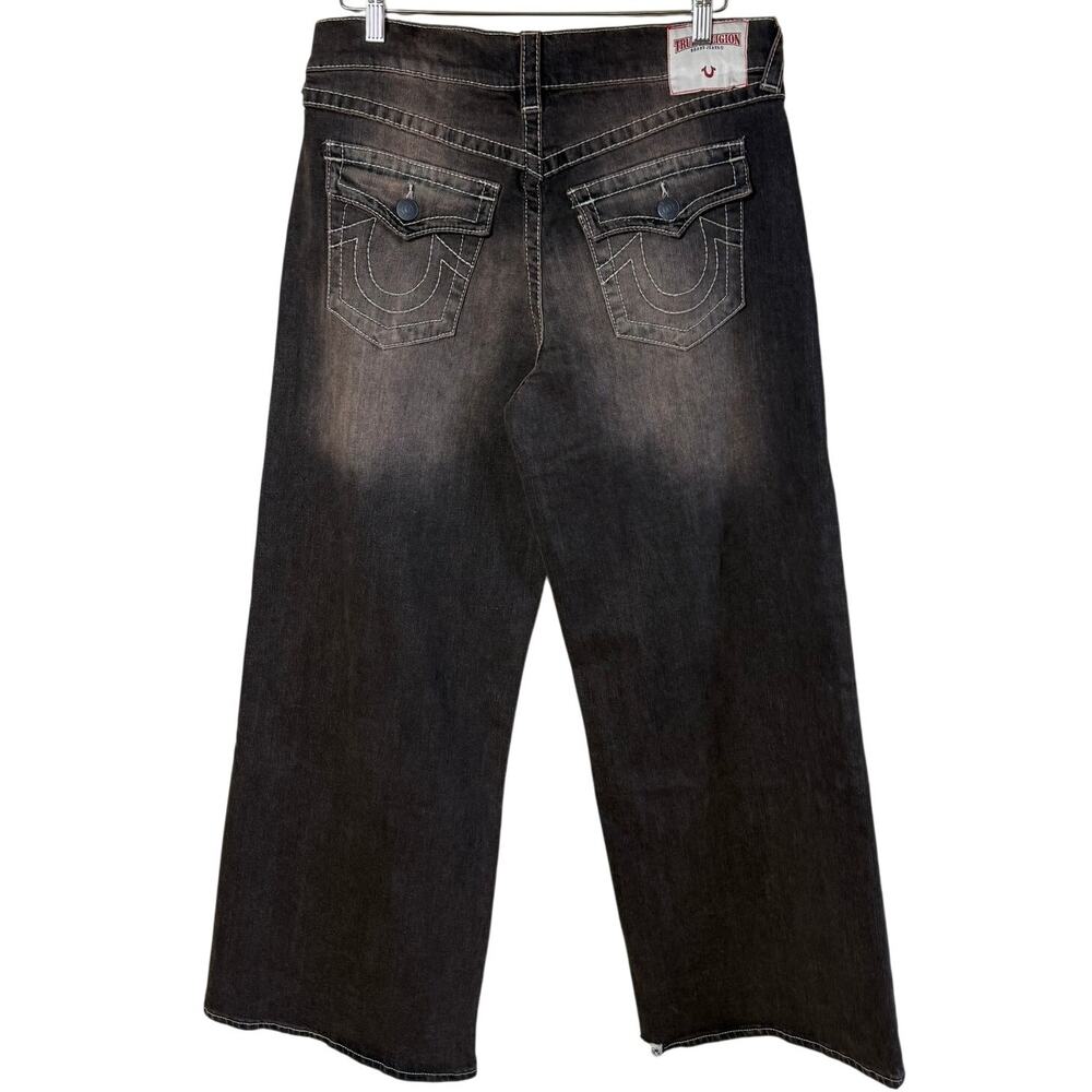True Religion Jessie Super Baggy Wide Leg Jeans Flap SZ 29 Dark Wash Brown FLAW